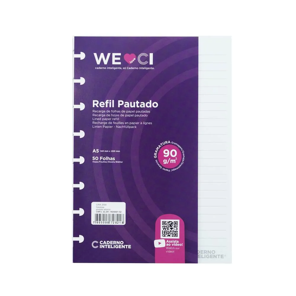 Caderno Inteligente- Folhas A5 Pautada 90G